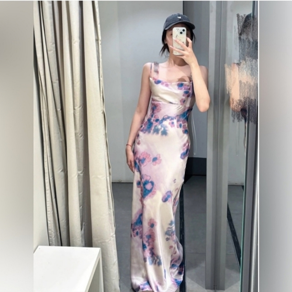 ZARA NEW LONG SATIN DRESS WITH OPEN BACK - Picture 9 of 14